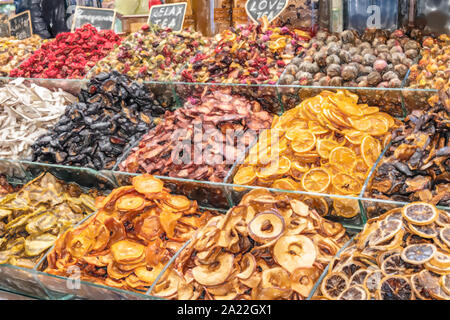 watercolor illustration: Dried fruits at the bazaar Stock Photo