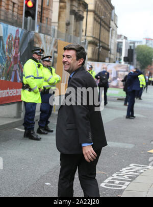 Manchester, UK. 30th September,2019.the mayor of Manchester Andy Burnham outside the Tory party conference,  Manchester, Lancashire, UK. Credit: Barbara Cook/Alamy Live News Stock Photo