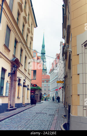 Latvia, Riga - September 4, 2017: Charming streets and houses of Old Riga Stock Photo