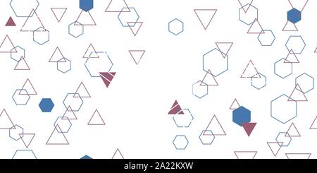 Seamless pattern from different triangles and hexagons. Cropped shapes. Vector illustration. Isolated elements on a white background. Stock Vector