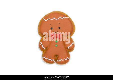 gingerbread man with bow tie isolated on white background Stock Photo
