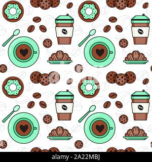 Coffee and Sweets Pattern with Cookies and Pastry Stock Vector