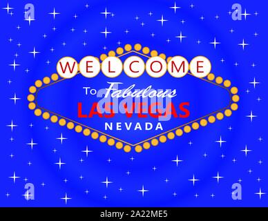 Las Vegas red and white lettering with white stars on blue background. Travel Postcard Stock Vector
