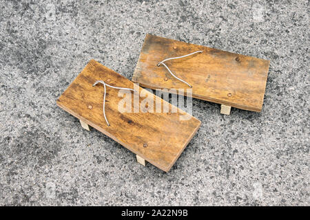 wood sandals japanese style. Traditional shoes made of wood. Stock Photo