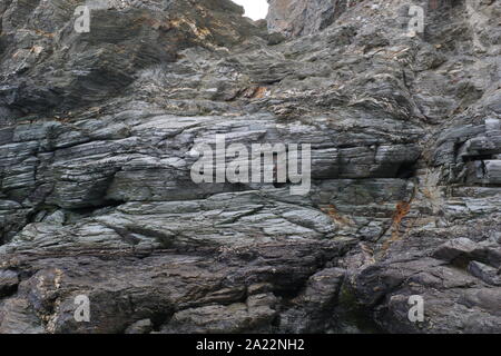 Natural Background of Metasedimentary Rock. St Agnes, North Cornwall, UK. Stock Photo