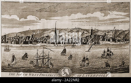 An old engraving showing The south-west prospect of the city of Liverpool UK in 1750 Stock Photo