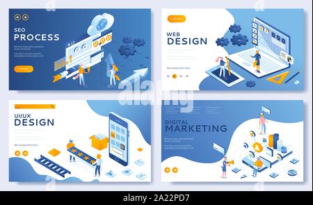 Modern Vector set of Landing page. Easy to edit and customize. Mobile app Development templates for cloud Storage, cloud Computing, and Innovative Solution. illustration concepts for websites design Stock Vector