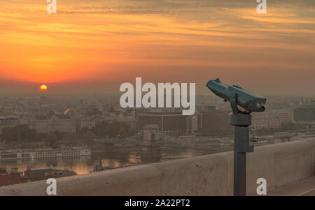 Telescope which through you can see amazing Budapest details. Stock Photo