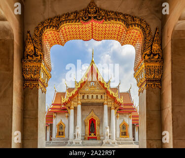 Amazing photo from marble temple Bangkok. Fantastic frame, Wat Benchamabophit Dusitvanaram Rajawarawiharn Stock Photo