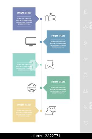 Vector infographic flat template square for five labels, diagram, graph. Business presentation concept with 5 options. For content, flowchart, step Stock Vector