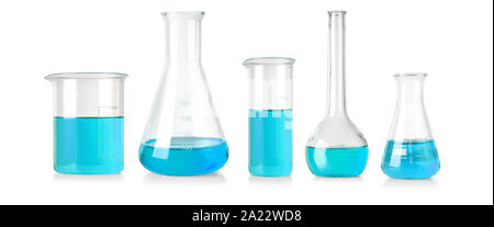 Flasks with liquid isolated on white background Stock Photo