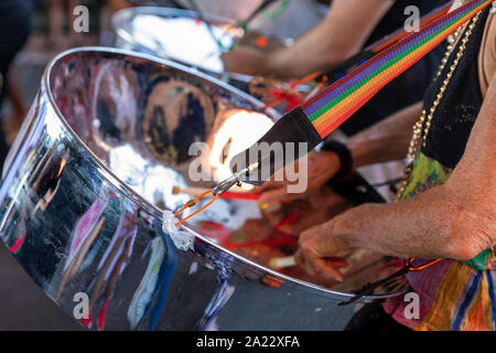 A steel band playing during the Notting Hill Carnival parade on Monday August 26th 2019 Stock Photo