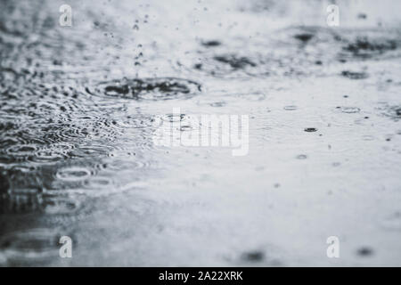 rain drops falling on a street Stock Photo