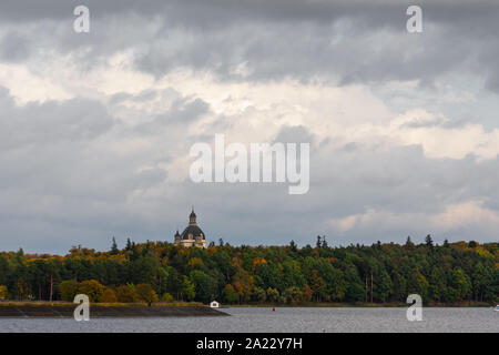 Pazaislis Monastery captured from another side of Kaunas lagoon ir autumn season. Stock Photo