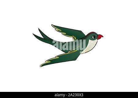 Green bird fly. Vector illustration. Cute parrot. Stock Vector