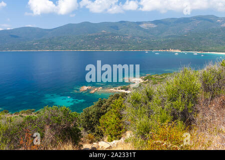 Cupabia beach. Coastal panoramic landscape of Corsica island at sunny summer day, France Stock Photo
