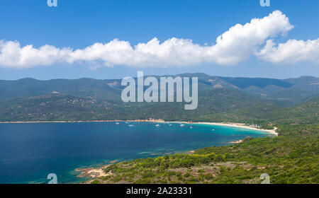 Cupabia bay. Coastal panoramic landscape of Corsica island at sunny summer day, France Stock Photo
