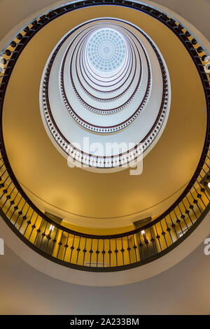 The spiral staircase of the Axelborg Stairs in Copenhagen, Denmark. Stock Photo