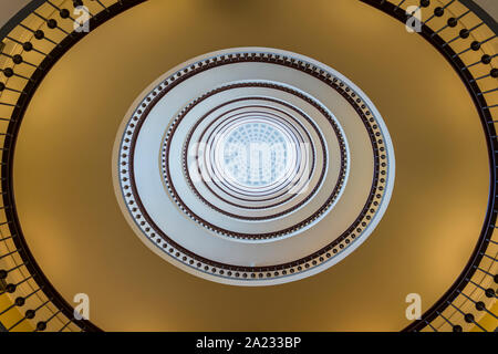 The spiral staircase of the Axelborg Stairs in Copenhagen, Denmark. Stock Photo