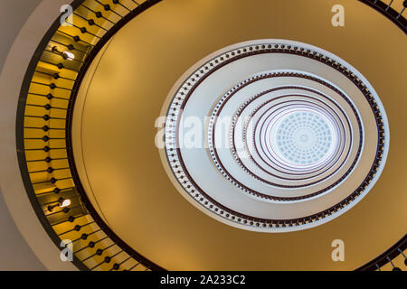 The spiral staircase of the Axelborg Stairs in Copenhagen, Denmark. Stock Photo