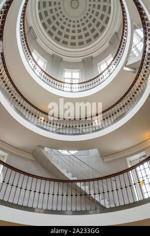 The spiral staircase of the Axelborg Stairs in Copenhagen, Denmark. Stock Photo