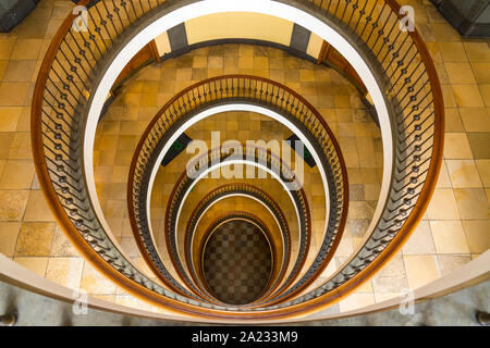 The spiral staircase of the Axelborg Stairs in Copenhagen, Denmark. Stock Photo