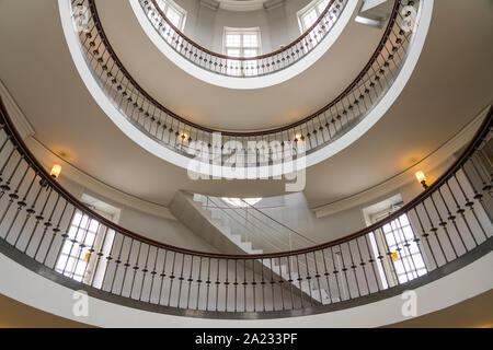 The spiral staircase of the Axelborg Stairs in Copenhagen, Denmark. Stock Photo