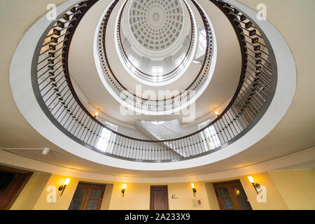 The spiral staircase of the Axelborg Stairs in Copenhagen, Denmark. Stock Photo