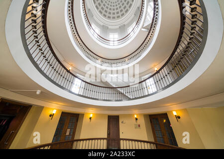 The spiral staircase of the Axelborg Stairs in Copenhagen, Denmark. Stock Photo