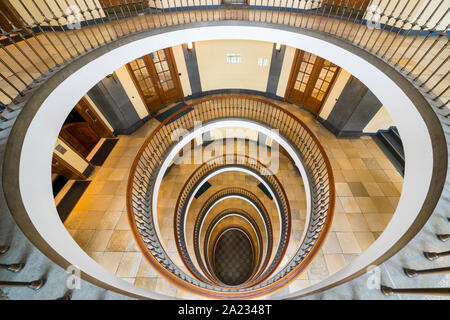 The spiral staircase of the Axelborg Stairs in Copenhagen, Denmark. Stock Photo