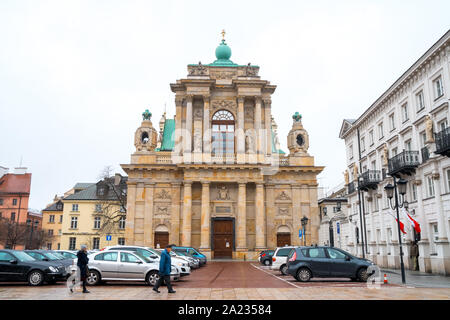 Warsaw, Poland - 02.01.2019: Front view of the rococo Visitationist St. Joseph Church – known as Kosciol Wizytek. Travel. Stock Photo