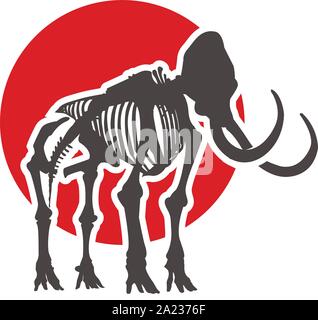 Drawing vector isolated woolly mammoth skeleton - mammuthus primigenius silhouette Stock Vector