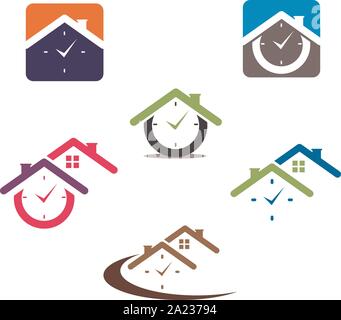 set Time House Icon Logo Design Element Stock Vector
