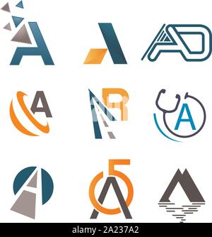 Set of letter logo design template elements collection of vector letter A logo Stock Vector