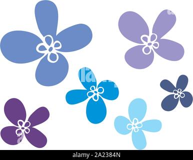 Simple multicolored flowers with four petals with green stems Stock Vector