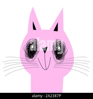 Vector sad cartoon pink cat on a white background Stock Vector