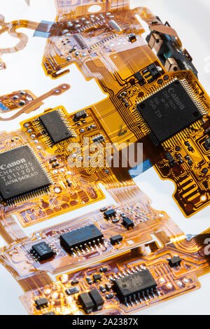 Circuit board of a Canon digital camera on white background Stock Photo