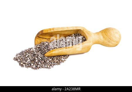 chia seeds in wooden scoop isolated on white Stock Photo