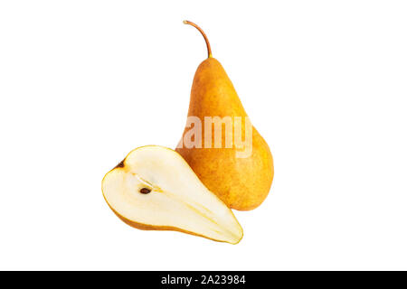 Organic Pear Half Whole Fruits Isolated On White Background Stock Photo