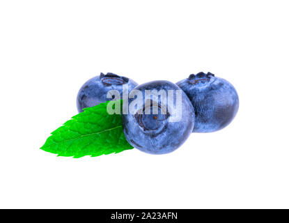 Blueberries three fresh blueberry isolated on white background Stock Photo