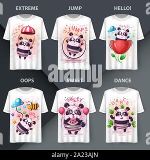 Set cute panda - cartoon characters Stock Vector