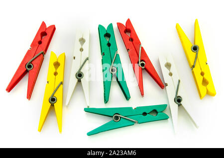 clothes pegs isolated on a white background Stock Photo