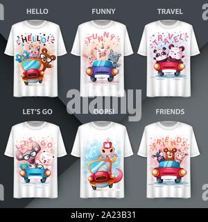 Set animals t-shirt - mockup for your idea Stock Vector