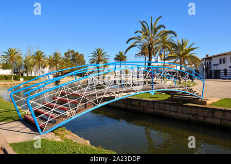 Footbridge over a canal in the city of Alcudia on Mallorca, Spain Stock Photo