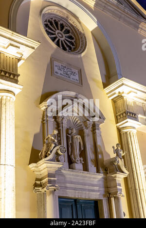 Detailed sculpture above the entrance of the Church of the Assumption of the Blessed Virgin Mary, Rijeka, Croatia, 2019 Stock Photo