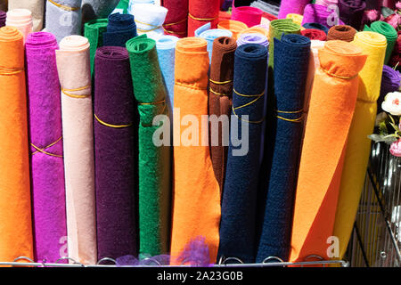 Colorful round felts were shooting lined up. close-up. Stock Photo