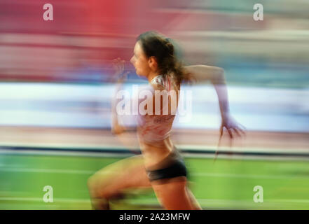 Doha, Qatar. 30th Sep, 2019. Claire Orcel of Belgium competing in high jump for women during the 17th IAAF World Athletics Championships at the Khalifa Stadium in Doha, Qatar. Ulrik Pedersen/CSM/Alamy Live News Stock Photo