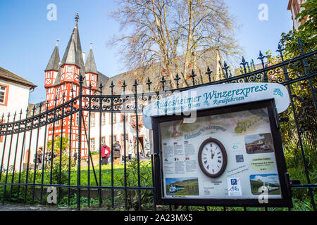 Rudesheimer Winzerexpress is a minitrain that brings passengers to Siegfried Museum, a self playing music museum in Rudesheim, Germany Stock Photo