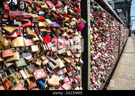 Love locks on the Hohenzollern Bridge in Cologne, Germany Stock Photo