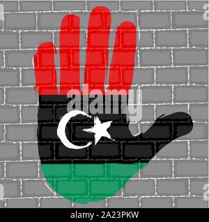 Hand painted with the flag of Libya over a grunge brick wall - Vector Stock Vector